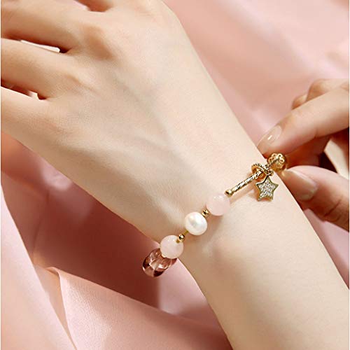 Pulsera de Plata Pulsera Estrella Femenina del lugar Diseño Flor de Durazno mano natural de la joyería cristalina rosada citrino personalidad del regalo de cumpleaños pulsera aura de granos amarillos