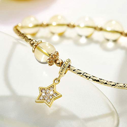 Pulsera de Plata Pulsera Estrella Femenina del lugar Diseño Flor de Durazno mano natural de la joyería cristalina rosada citrino personalidad del regalo de cumpleaños pulsera aura de granos amarillos