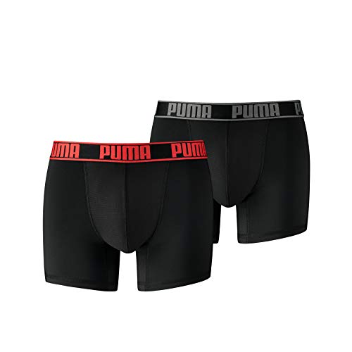 PUMA Active Boxer 2p Packed Ropa Interior de Deporte, Rojo (Black/Red), S (Pack de 2) para Hombre