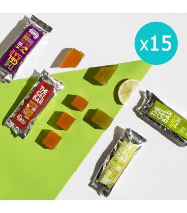 PUSH BARS 15 x Energy THE GEL BAR (40g), Complemento alimenticio gelificado con taurina, glutamina, magnesio y vitaminas B1 y B6. Mix de Sabores: Sandía, Melón, Multifrutas, Limón con Hierbabuena