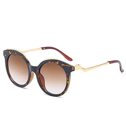 QINGZHOU Gafas De Sol,Gafas De Moda De Marco Redondo Femenino Cartier, Té Doble De Marco De Leopardo