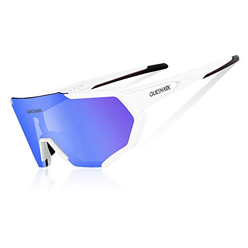 Queshark Gafas De Sol Polarizadas para Ciclismo con 3 Lentes Intercambiables UV400 MTB Bicicleta Montaña (Blanco)