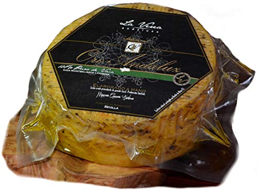 Queso CURADO Artesano (Leche Cruda de Vaca) Sabor único. Pieza entera 1Kg. aprox - La Verea Andaluza Serie "Oro Andaluz" . Corteza natural protegida con Aceite Oliva Virgen Extra