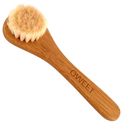 QWEET Cepillo manual de limpieza en seco de madera (bambú) y pelo de cabra para el cuidado facial Scrub Peeling Masaje exfoliante cara mujer y Cepillado pelo de bebé niña