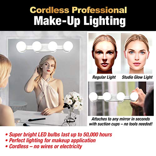 Qyh Luces para Espejos de Maquillaje, Sin cuerda,Recargable, Portátil con, 4 Luces Led Brillo Ajustable y Temperatura de Color, para Iluminación de Espejo de Baño o Tocador