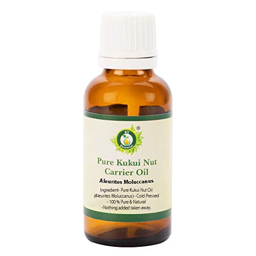 R V Essential Aceite portador de nuez de Kukui puro 5ml (0.169oz)- Aleurites Moluccanus (100% puro y natural Prensado en frío) Pure Kukui Nut Carrier Oil