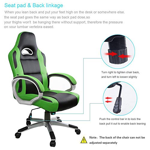 Racing Silla Gamer, IntimaTe WM Heart Silla de Escritorio Silla Gaming 360°Giratorio de Oficina, Altura Ajustable Asineto Grande con Reposacabezas, Carga 130kg, Verde