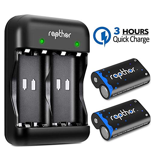 Rapthor Paquete de baterías Xbox One 2x2500mAh Batería recargable y cargador, 3H Carga rápida para Xbox One / Xbox One S / Xbox One Controlador inalámbrico Xbox One Elite (batería y cargador, negro)