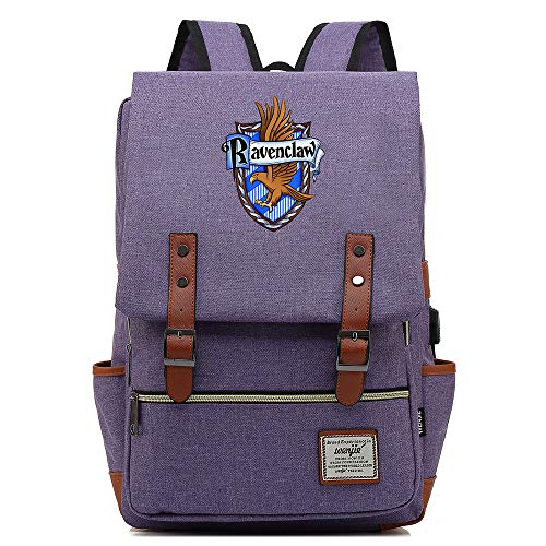 Ravenclaw Bolsa de la Escuela, Harry Potter Mochila portátil Mochila Bolsa con Puerto de Carga USB Unisex Púrpura