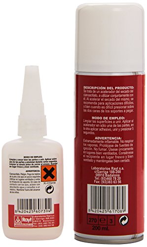 Rayt 607-99 Kit Adhesivo instantáneo de cianoacrilato, uniones rápidas y súper Resistentes en Segundos. Plástico, Caucho, Goma, Metales, Porcelana + Sprint Acelerador tapaporos, 50gr