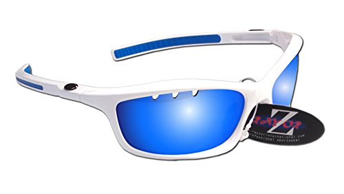 Rayzor - Gafas de sol deportivas ligeras para correr, antideslumbrantes, para hombres y mujeres, protección UV 400 con marcos inastillables, ., Blanco - Azul Iridium Mirrored (401)