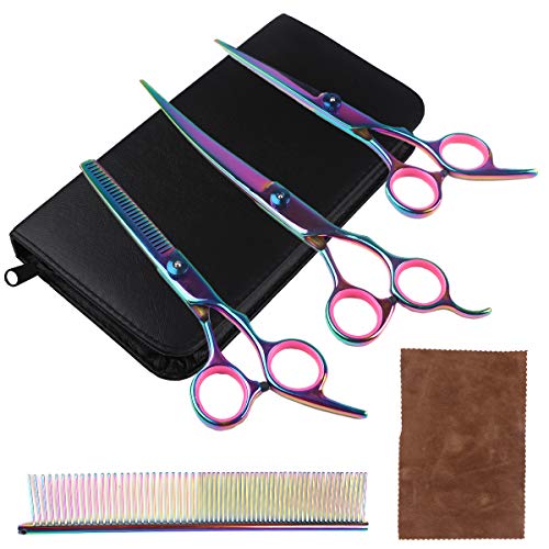 RCruning-EU Tijeras de Perro Set tainless Steel Scissor with Combs Trimmer Kits Kit de Peluquería Canina Perros y Gatos for Perros Gatos Mascotas