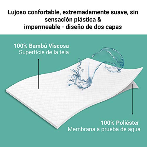 RECCI Cubre Colchón 135x190/200 - Cubrecolchón Impermeable 135x190/200, 100% Bambú Fundas de Colchón, Protector de Colchón, Ultra Suave, Transpirable, Anti-Ácaros, Silencioso [ 135 x 190/200 cm ]