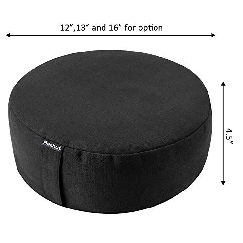 REEHUT Cojin Zafu Meditation Yoga Zen - 30cm × 11cm- Cojin Yoga Zafu, Cojin Suelo Redondo, Meditation Cushion para Yoga - Cubierta en Algodon Lavable (Negro)