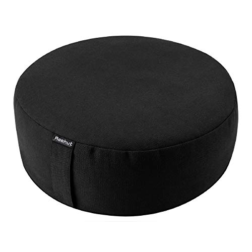 REEHUT Cojin Zafu Meditation Yoga Zen - 30cm × 11cm- Cojin Yoga Zafu, Cojin Suelo Redondo, Meditation Cushion para Yoga - Cubierta en Algodon Lavable (Negro)