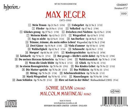 Reger : Mélodies. Bevan, Martineau.