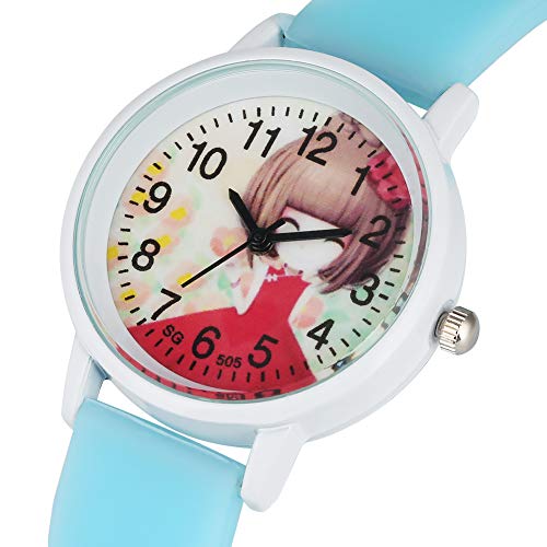 Reloj de Cuarzo para niños con diseño de Caramelo, Exquisito y Encantador Reloj de Pulsera de Cuarzo para niños, Correa de Silicona Azul clásica para niños