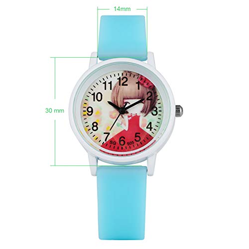 Reloj de Cuarzo para niños con diseño de Caramelo, Exquisito y Encantador Reloj de Pulsera de Cuarzo para niños, Correa de Silicona Azul clásica para niños