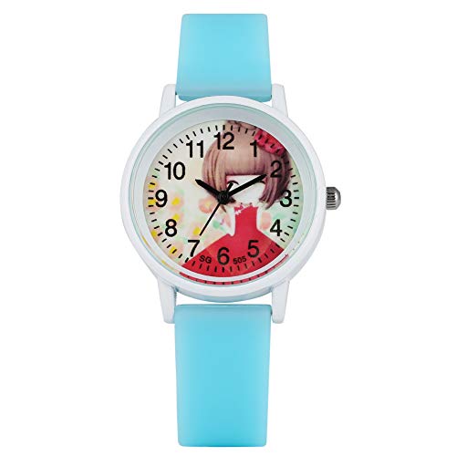 Reloj de Cuarzo para niños con diseño de Caramelo, Exquisito y Encantador Reloj de Pulsera de Cuarzo para niños, Correa de Silicona Azul clásica para niños