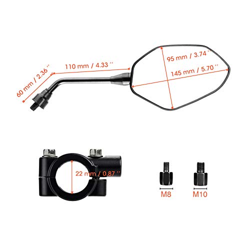 Retrovisores Moto 10mm y 8mm Espejos Laterales con Abrazadera Homologado Universal