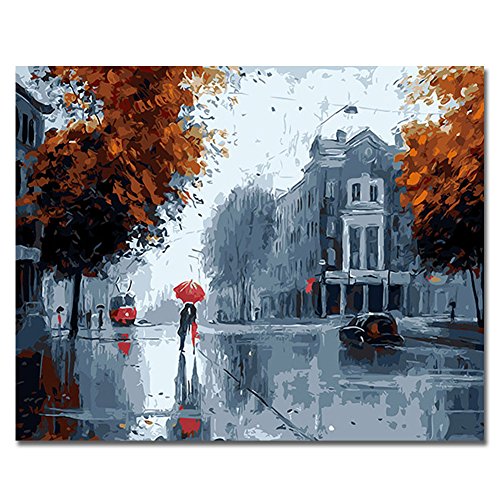 RIHE Marco de Madera, Pintura por números DIY Pintura al óleo para Adultos Niños Decoraciones para el Hogar Kiss In The Rain 16 * 20 Pulgadas