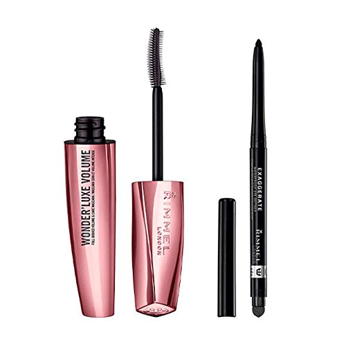 Rimmel London Look Ojos: Máscara Wonder'luxe Volume Tono 001 Black + Eyeliner Exaggerate Waterproof Tono 262