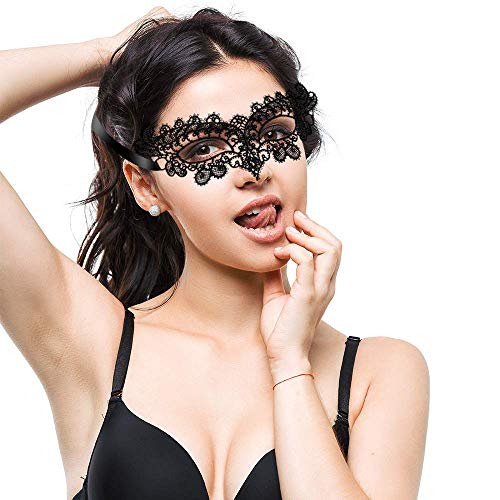 Rmeet Mascaras Venecianas,Máscara de Encaje 8 Pack Mascaras Carnaval con Bandas Elásticas para Mujeres Party Masquerade Halloween Fiesta Negro