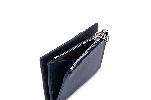 ROIK Zip - Cartera Delgada de Piel con Monedero de Cremallera para Hombre, Color Blue Navy