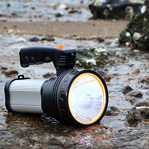 ROMER LED Rechargeable Handheld Searchlight High-Power Super Bright 9000 MA 6000 LUMENS CREE Tactical Spotlight Torch Lantern Flashlight (Plata)