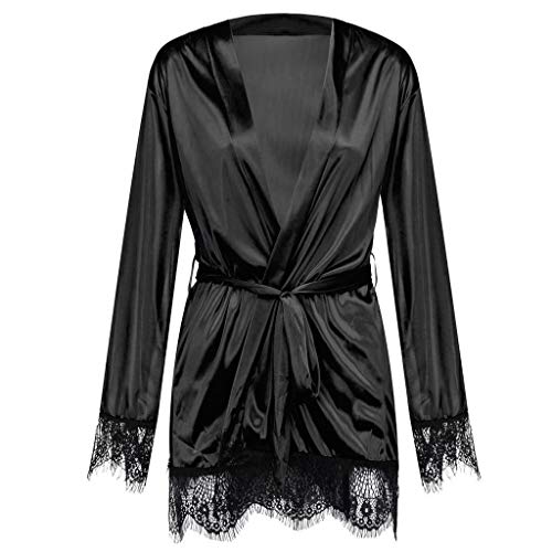 Ropa de Dormir para Mujeres,SHOBDW Regalo de San Valentín Ropa Interior Camisón de satén Tallas Grandes Sólido Encaje de Seda Lencería Camisón Bata Sexy Ropa de Dormir(Negro,3XL)