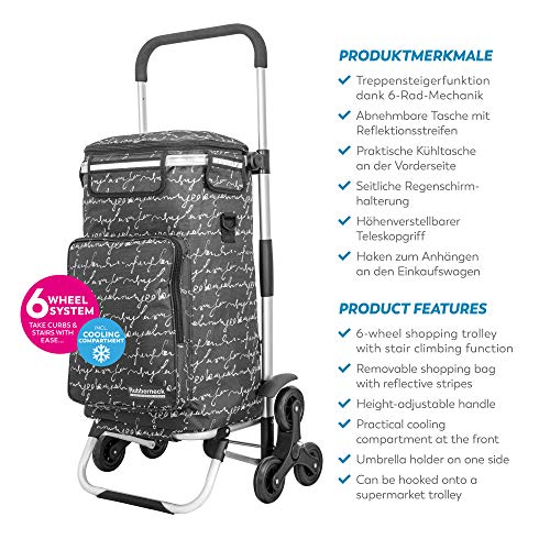 Rubberneck Carrito de la Compra Plegable con Compartimento de Refrigeración y Asa Ajustable, Negro