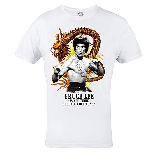 Rule Out Camiseta Prenda De Lucha BRUCE LEE. kárate. entrenamiento. Gimnasio ropa deportiva. MMA Prenda De Lucha Marcial Artes Informal - Blanco, Large