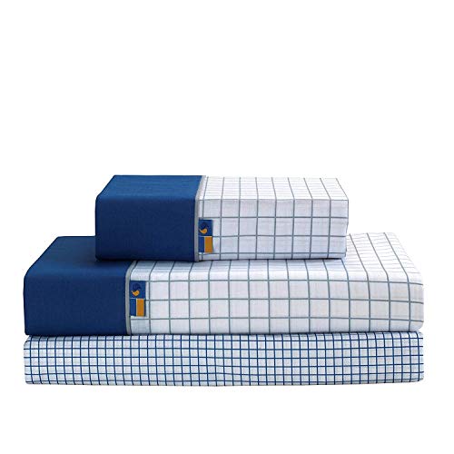 SABANALIA - Juego de sábanas Estampadas Checks (Disponible en Varios tamaños y Colores), Cama 135, Gris-Azul