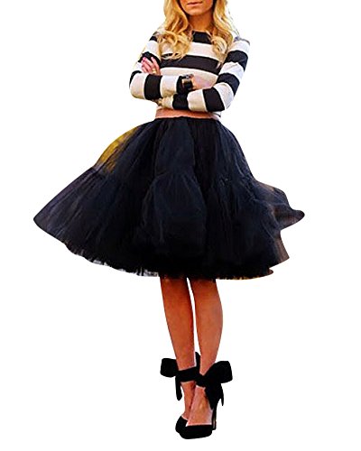 SaiDeng Mujeres Organza 50S Retro Rockabilly Enaguas Miriñaques Net Petticoat Skirt Tutu Negro