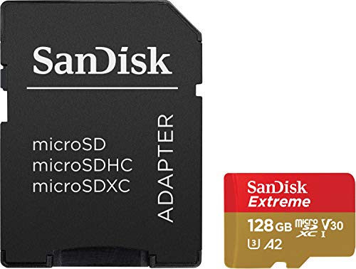 SanDisk Extreme - Tarjeta de memoria microSDXC de 128 GB con adaptador SD, A2, hasta 160 MB/s, Class 10, U3 y V30