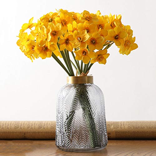 SANGDA Ramo de narciso artificial, 12 unidades de flores de narciso, plantas de seda, narcisos paquetes de flores amarillas para el hogar, oficina, jardín, patio, boda, decoración de granja