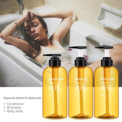 Segbeauty Botellas de dispensador de 3 Piezas para baño, Botellas de Bomba Recargables 500 ml para jabón líquido Acondicionador de champú Dispensador de loción de Prensa de Gel de Ducha - Marrón