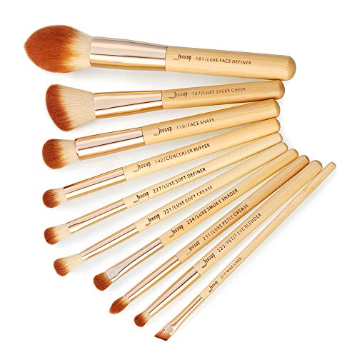 Set de brochas de maquillaje Jessup Bamboo, mezclador de definición facial, pincel para delinear los ojos en polvo, set de pinceles correctores oculares T143