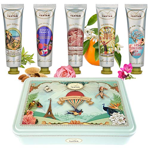 Set Regalo Original: 5 Crema de Manos, Manteca de Karite/Perfume: Verbena, Flor de Cerezo, Rosa, Lirio de los Valles, Almendras, 5x25ml/ Un Air d'Antan®/Regalo para Madre/Regalo Mujer/San Valentín