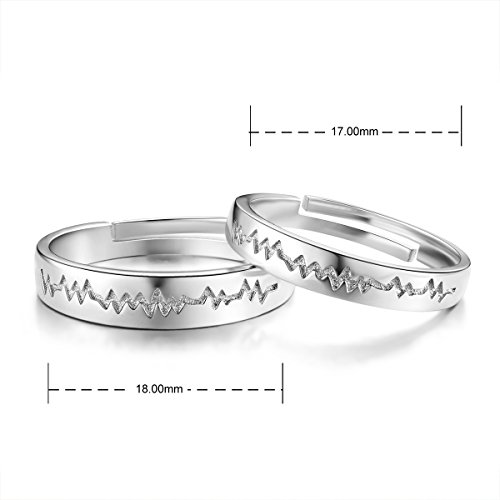 SHEGRACE Par de Anillos de Pareja en Plata de Ley 925 con Grabado Esmerilado y Anillos de Compromiso de Circonio 3A, Ajustables, Regalo para Amantes