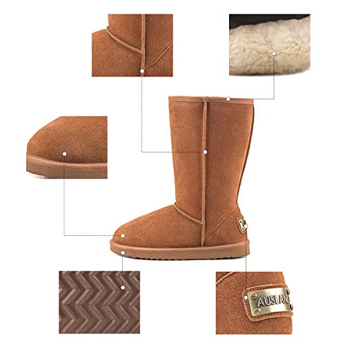 Shenduo Zapatos Invierno - Botas de Piel para Mujer de caña Alta Forradas Planas clásicas DA5815 Castaña 39