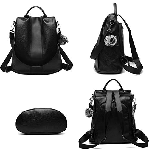 shepretty Mochila Cuero antirrobo Impermeable para Mujer, 12911Negro