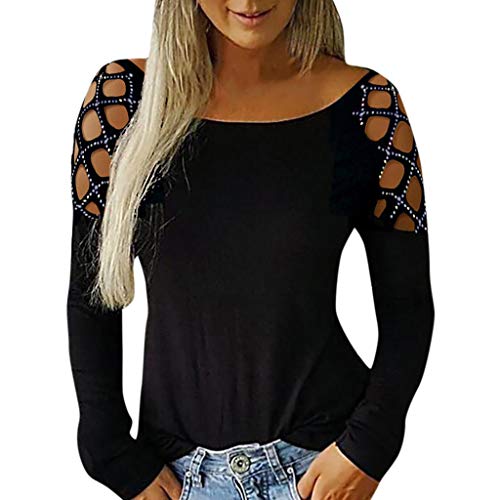 SHOBDW Mujeres Camisetas de Manga Larga Tallas Grandes Cuello en V sólido Camisa de Manga Larga Moda Casual Primavera Otoño Blusa Blusas Sueltas Diseño Cruzado Delantero Camiseta(Negro,XL)