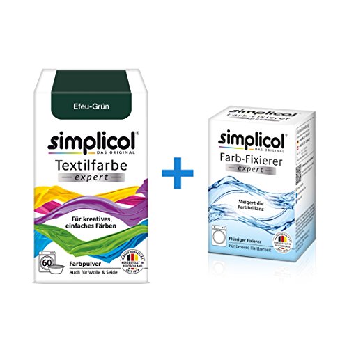 Simplicol Expert + fijador del Color Paquete de Kombi Fabric Dye: Tinte de Coloración para Textiles: Lavado a Mano o Lavadora - Verde Hiedra