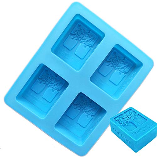 SIMUER Lote de 2 moldes de Silicona para jabón, árbol y ángulo, 4 Cavities rectangulares, para Hacer Pasteles o Pasteles