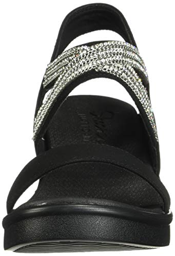 Skechers Rumble On-Chart Topper, Sandalias de Talón Abierto para Mujer, Negro (Black Mitobuck/Metal/Clear Rhinestone Black), 39 EU