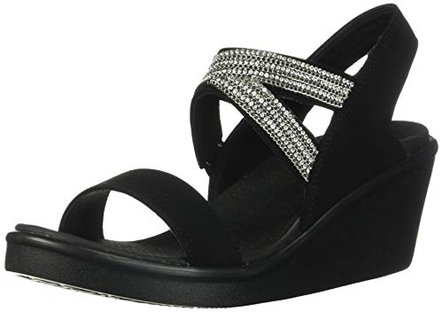 Skechers Rumble On-Chart Topper, Sandalias de Talón Abierto para Mujer, Negro (Black Mitobuck/Metal/Clear Rhinestone Black), 39 EU