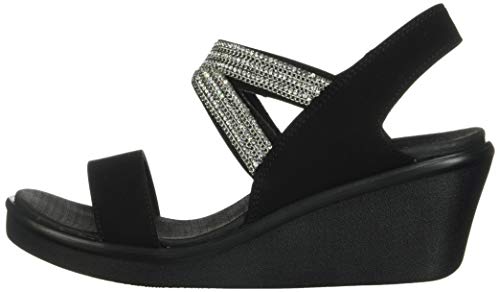 Skechers Rumble On-Chart Topper, Sandalias de Talón Abierto para Mujer, Negro (Black Mitobuck/Metal/Clear Rhinestone Black), 39 EU