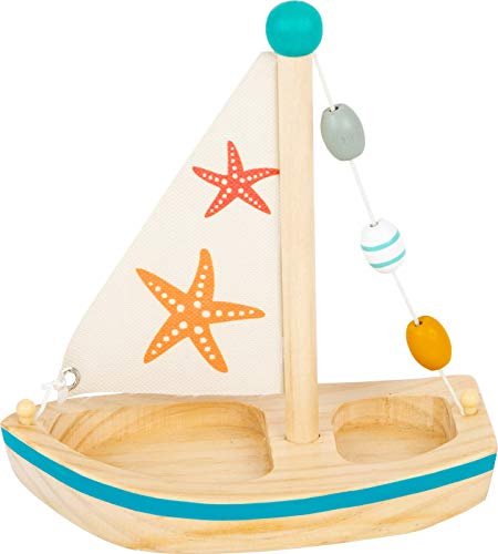 Small Foot 11658 Juguete de Agua Barco de Vela Estrella de Mar de Madera, Juguete para el Baño para El Agua, para Niños Desde 24 Meses Juguete