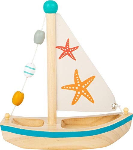 Small Foot 11658 Juguete de Agua Barco de Vela Estrella de Mar de Madera, Juguete para el Baño para El Agua, para Niños Desde 24 Meses Juguete